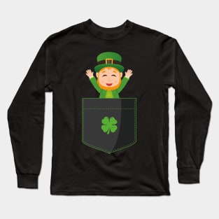 Pocket Leprechaun Funny St Patricks Day Long Sleeve T-Shirt